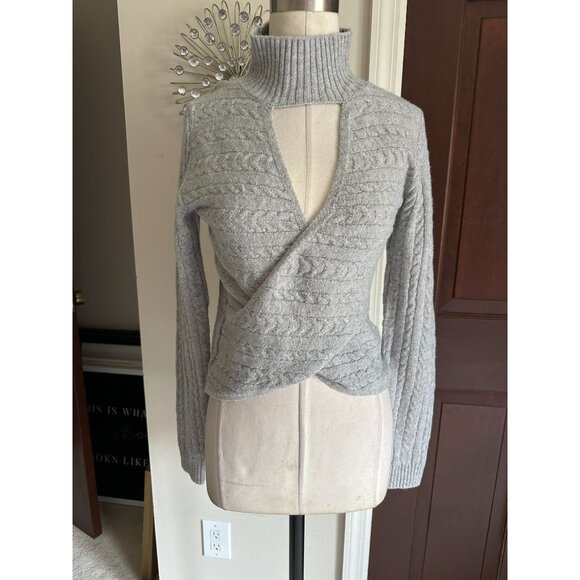 NWT Pink Rose heather gray wrap look keyhole sweater Small - Picture 1 of 3
